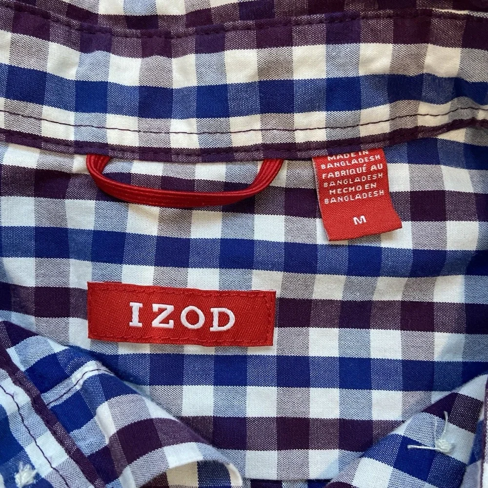 Izod Long Sleeve Plaid Shirt Mens M Blue Purple Cotton Button Down Multicolor
